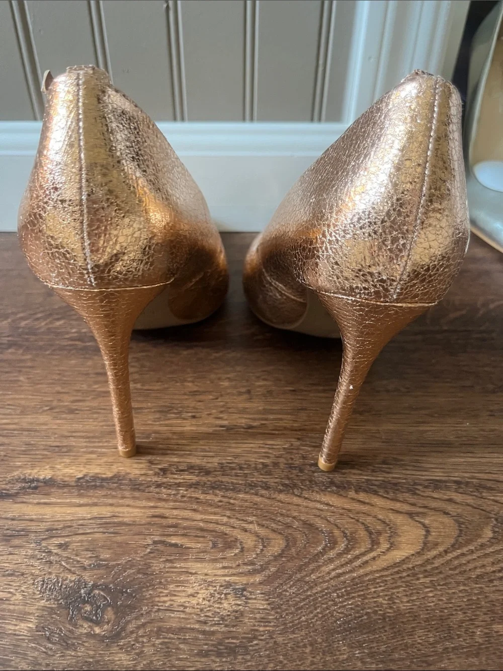 Dollhouse Metallic Rose Gold Pointed Toe Pumps